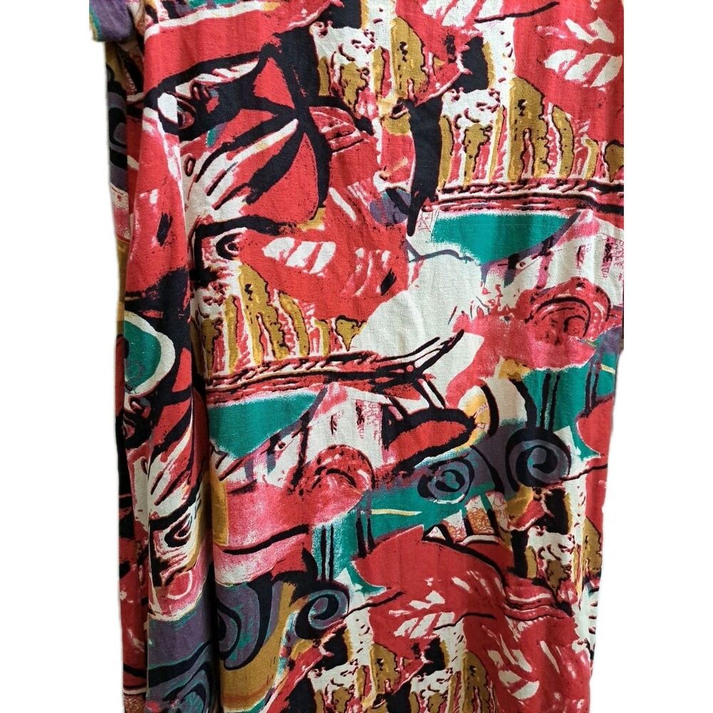 AUDATE Muumuu Maxi Dress Womens XL Kaftan Linen Cotton Artsy Abstract Geo Print - Picture 7 of 10